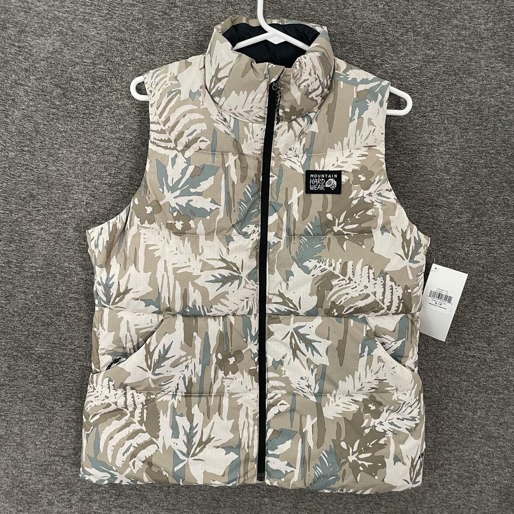 Mountain Hardwear Nevadan Down Vest Womens Small Beige Floral 650 Fill Quilted